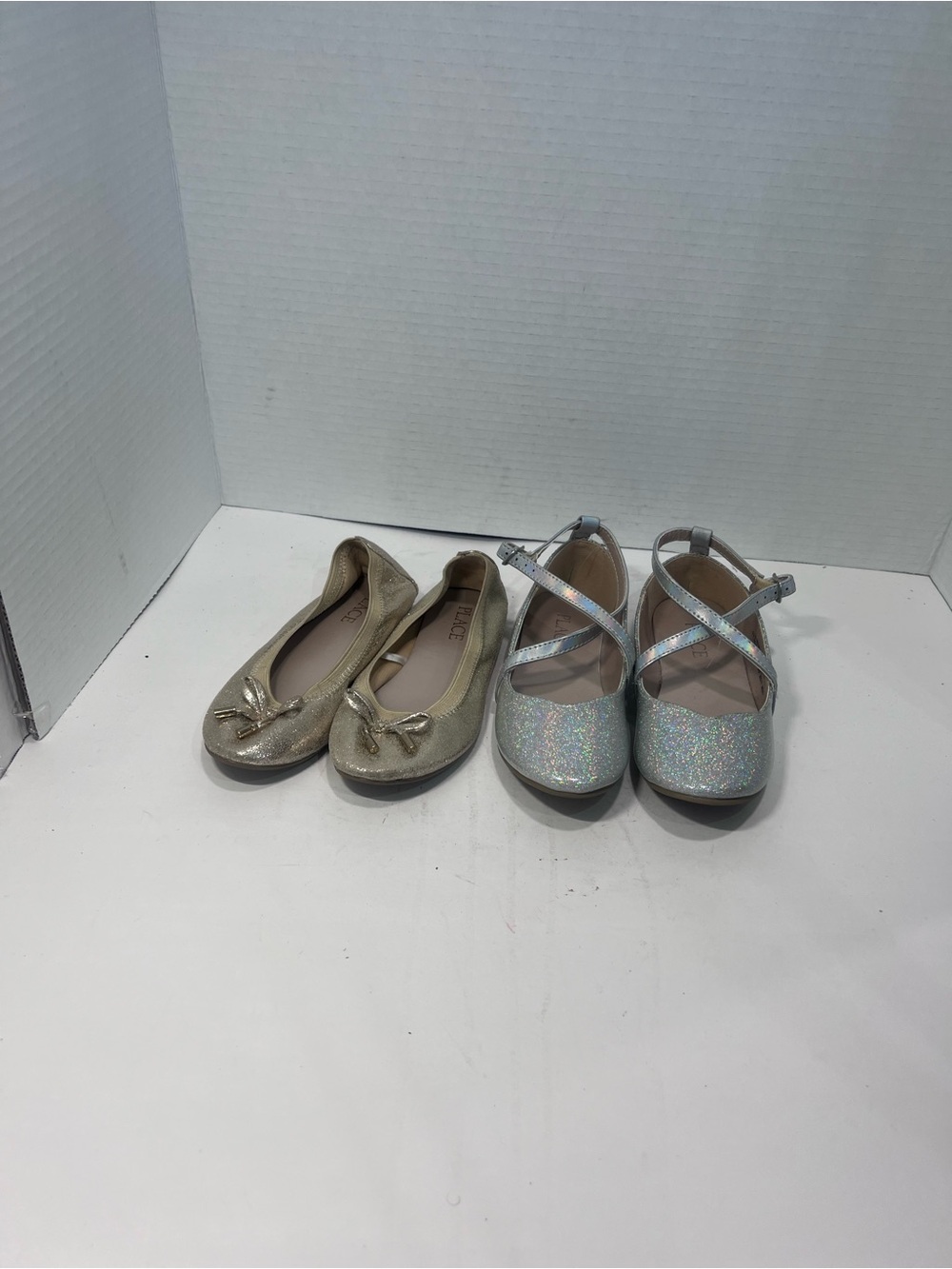Set of 2 Place Girls' Glitter Mary Janes and Bow Ballet Flats - Gold and Silver